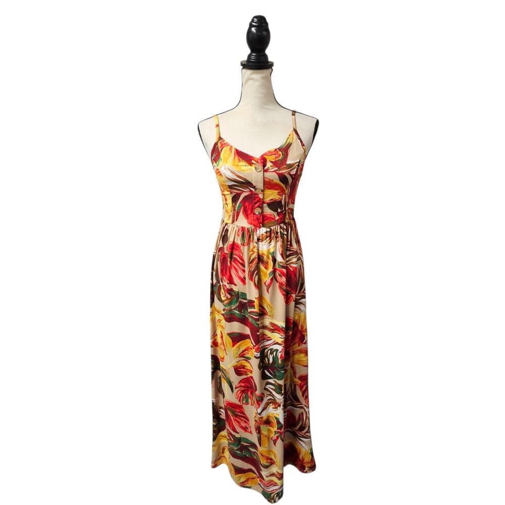 Wrapper Tropical Floral Print Dress Med 90s Slip Sun Dress Resort Vacation